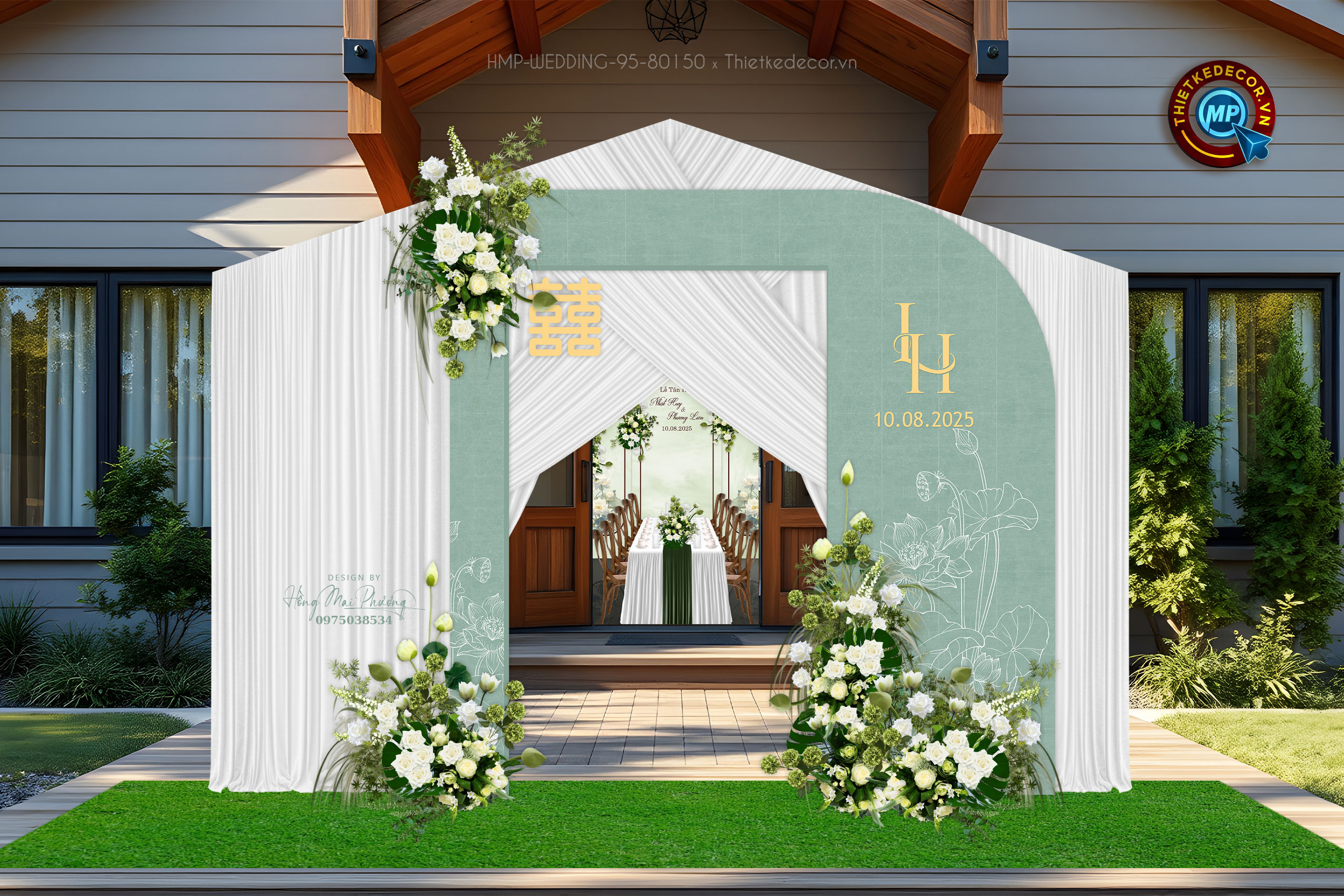 Cổng cưới hoa văn hoa sen nền texture Vingate đẹp hiện đại